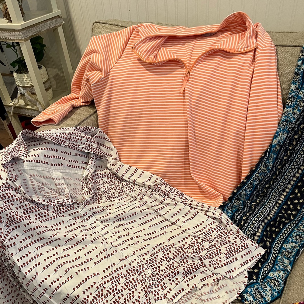 croft & barrow Peach and White Striped Quarter-Zip Top